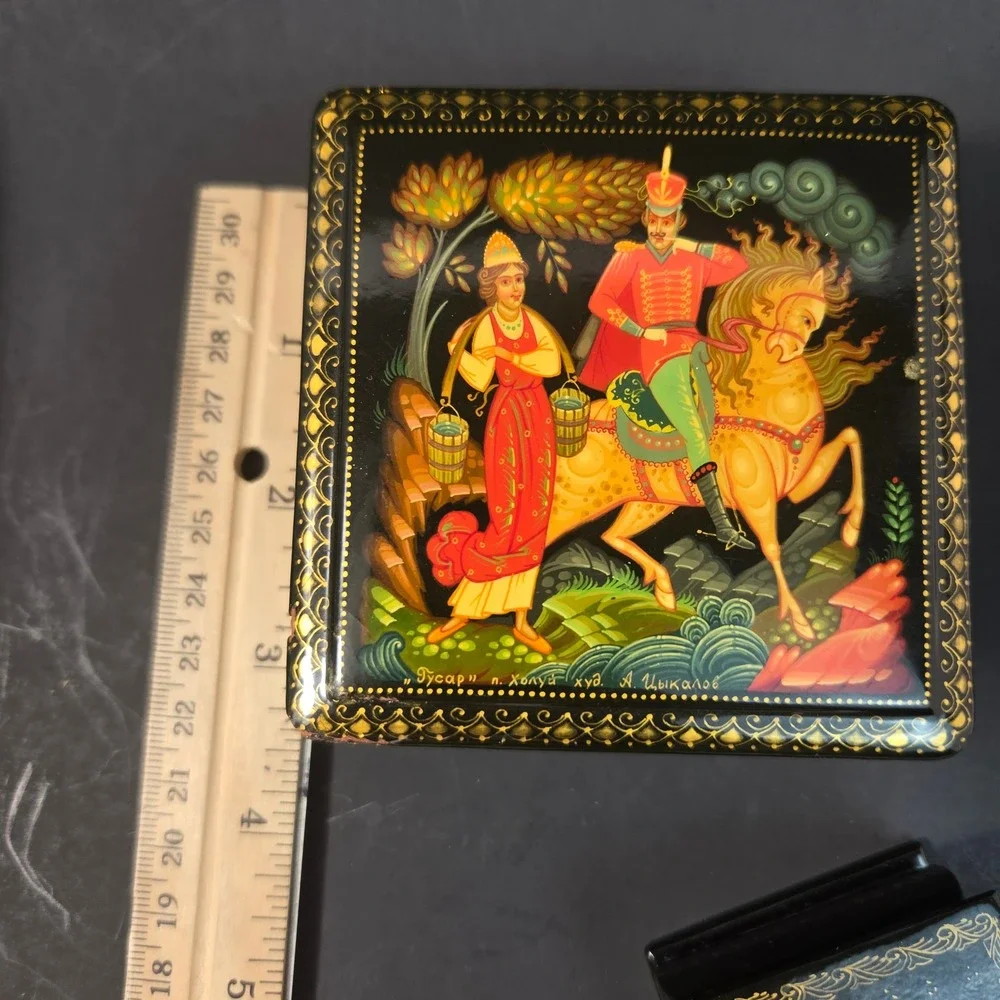 Vintage Russian Lacquer Box Lot of 4 Signed Palekh Zubov & Kholuy Art Collection
